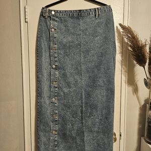 Denim Button-Front Maxi Skirt